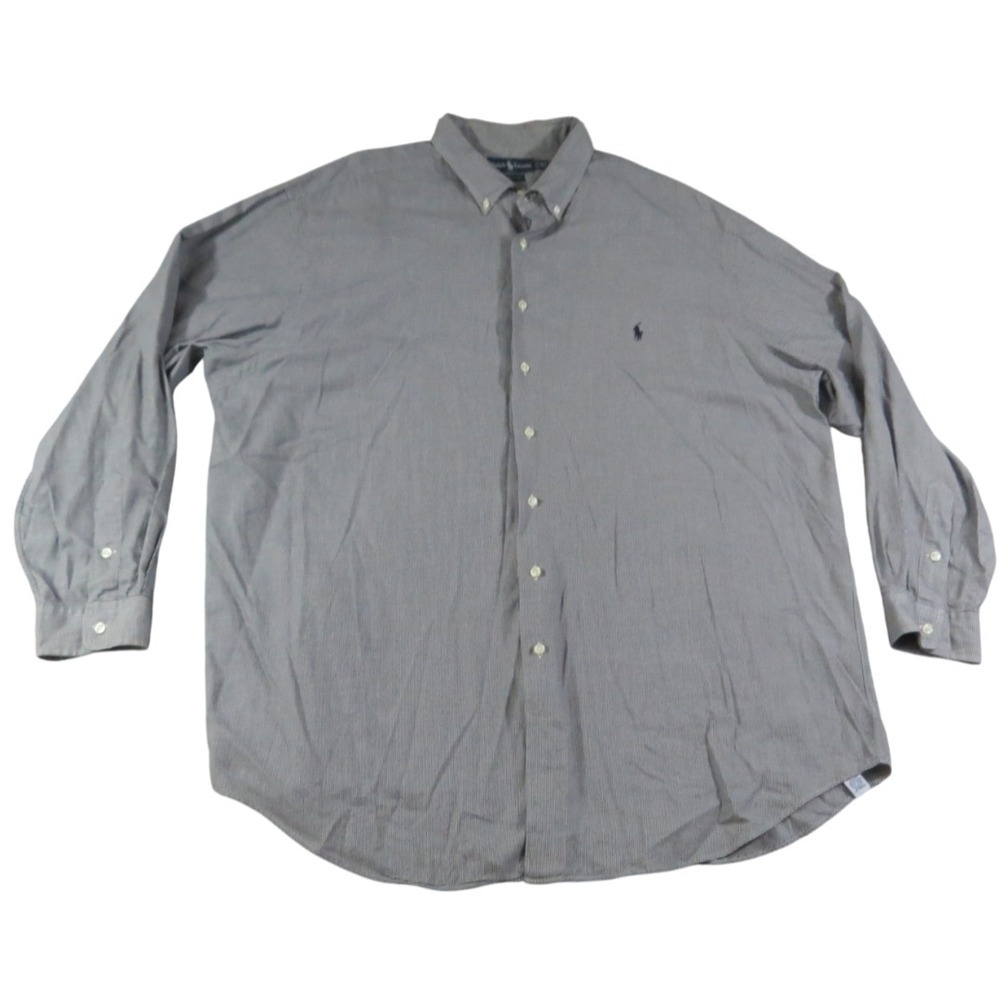 VTG Polo Ralph Lauren Dress Shirt Mens 2XLT Gray Houndstooth Cotton Button Down